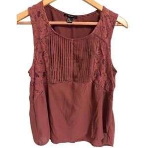 Forever 21 Womens Tank‎ Top Sleeveless Lace Pleated Blouse Mauve Size Large